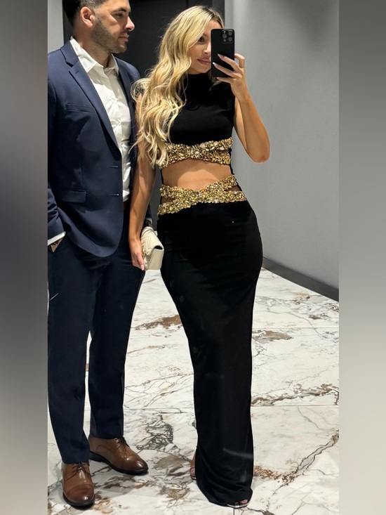 Albina Dyla Dresses & Skirts - Black Maxi Dress with Gold Embellished Cutouts